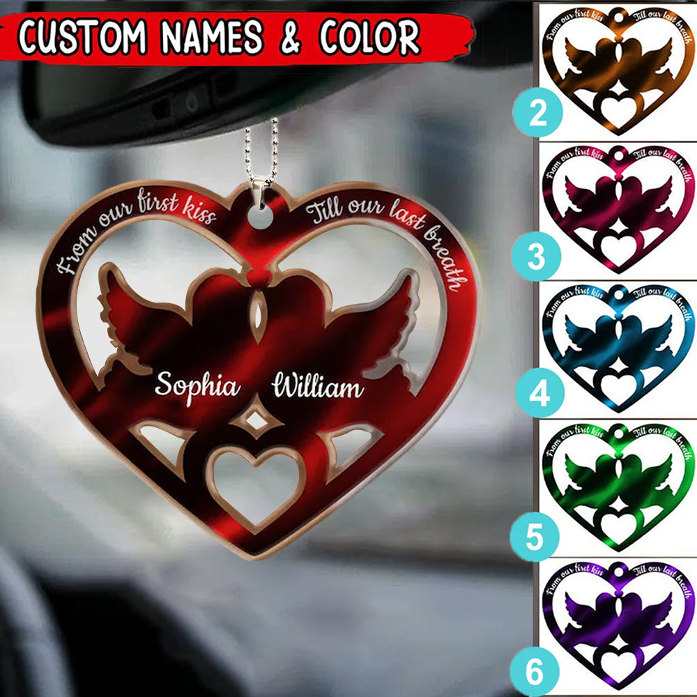 Personalized From Our First Kiss Dove Couple Valentine's Day Ornament, Birthday gift Ornament, Festival gift Ornament, Mother Day Ornament