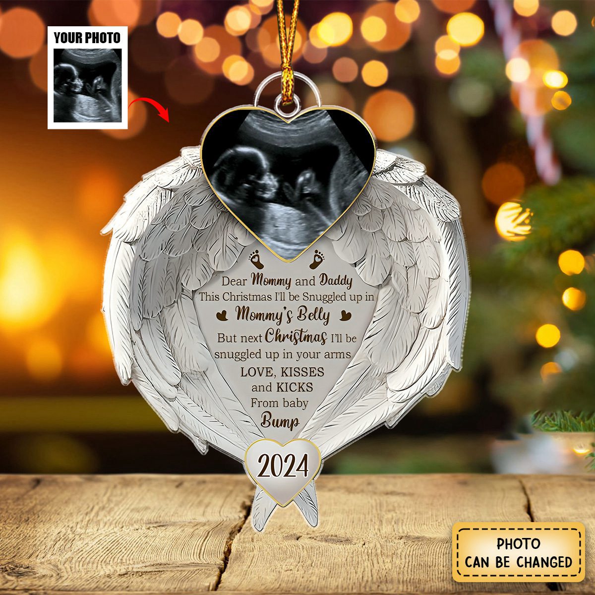 Custom Photo Baby Will Be Snuggled In The Belly Of Mommy - Personalized Acrylic Ornament