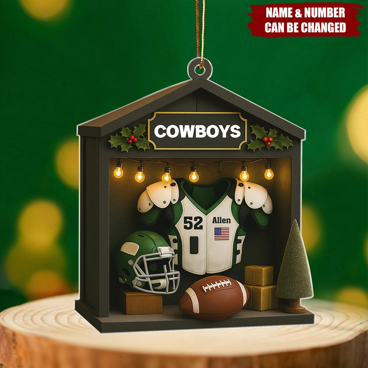 2D FLAT Personalized Football Ornament Acrylic , Football Room Xmas Ornament