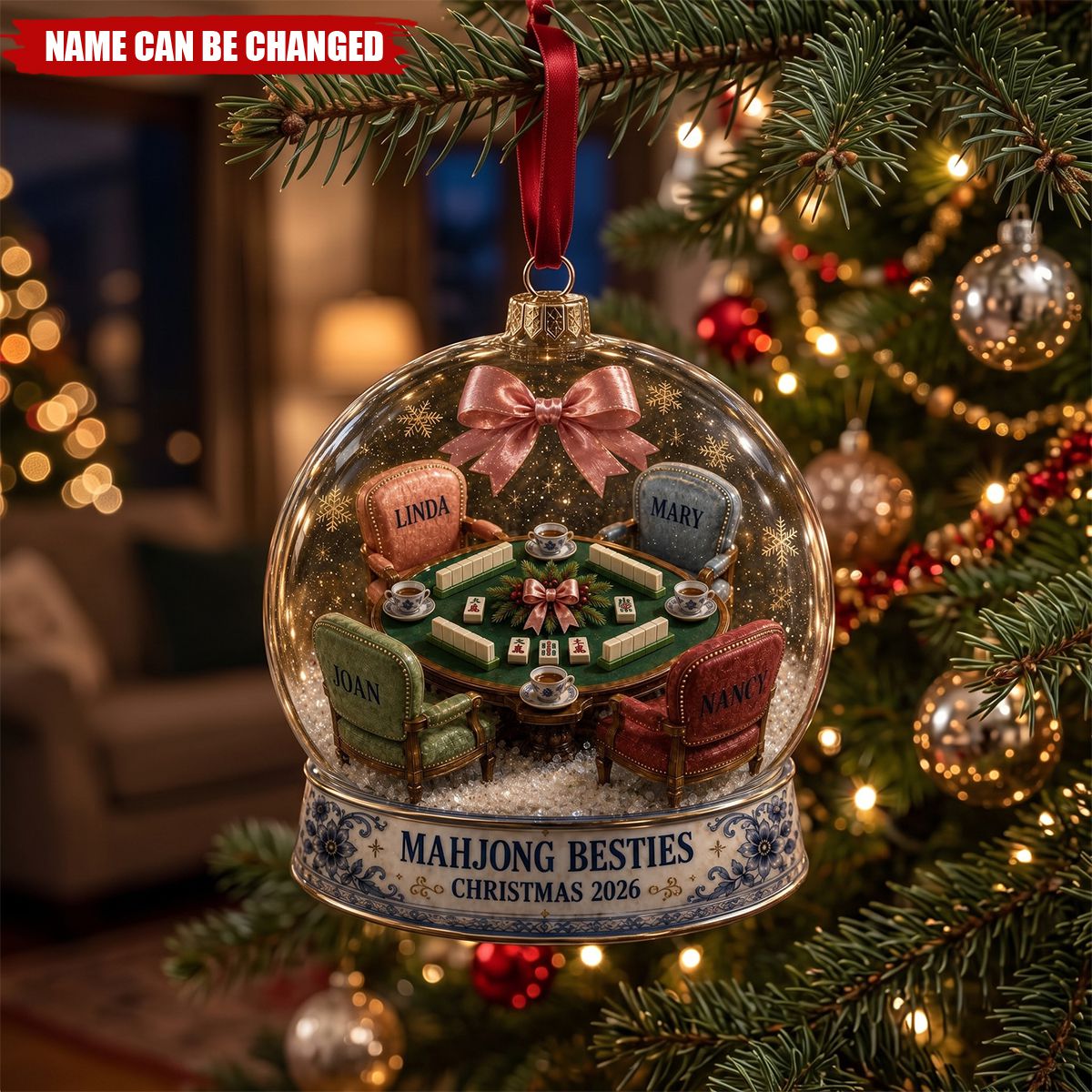 Personalized Mahjong Besties Christmas Ornament Custom Friendship Game Night Holiday Decor 2026 Gift For Friends