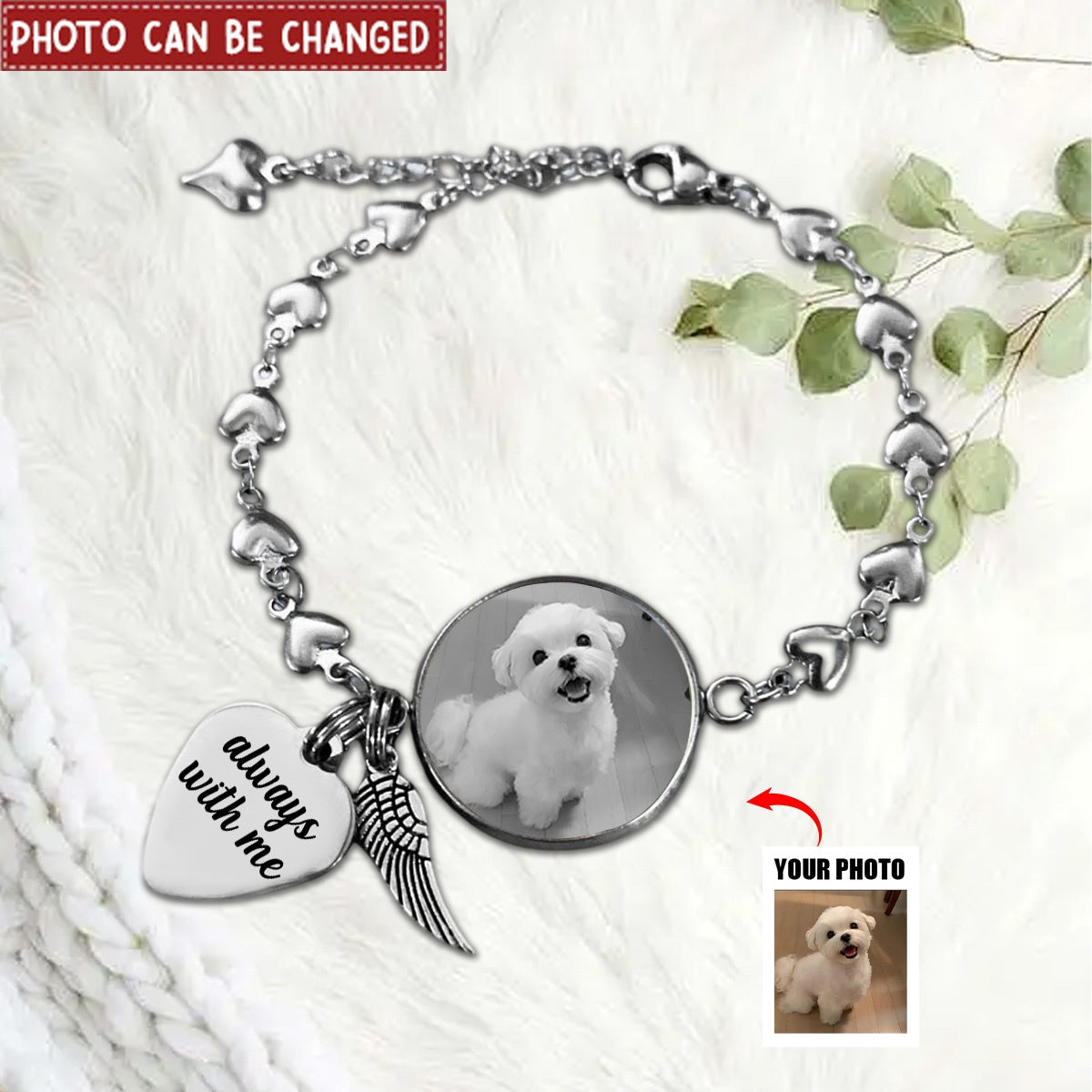Custom Photo Memorial Bracelet With Angel Wing, Loss of Loved One Charm Bracelet, Stainless Steel Custom Picture Bracelet