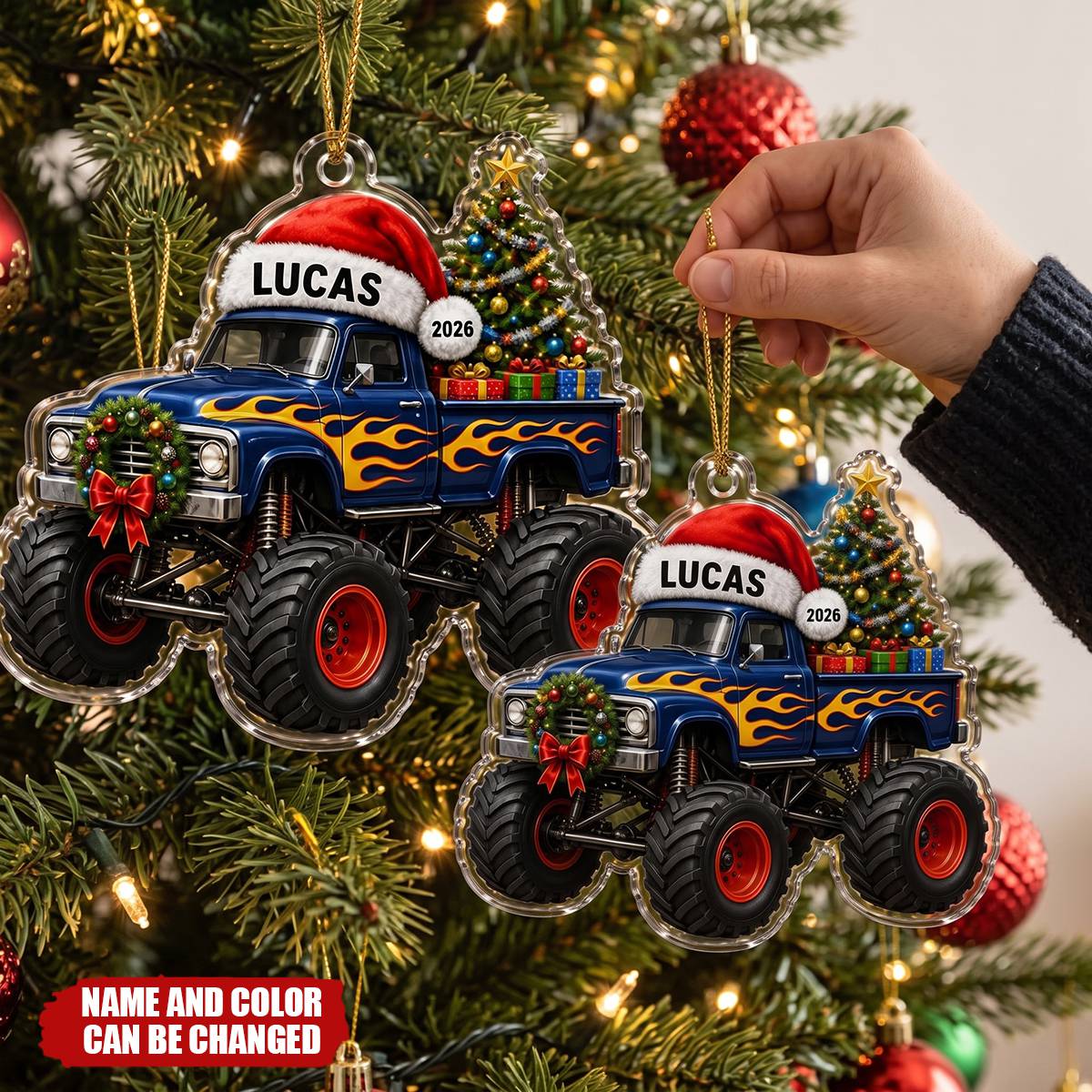 Personalized Monster Truck Christmas Ornament, Custom Name Acrylic Truck Ornament, Boys First Christmas Gift, 2026 Holiday Keepsake