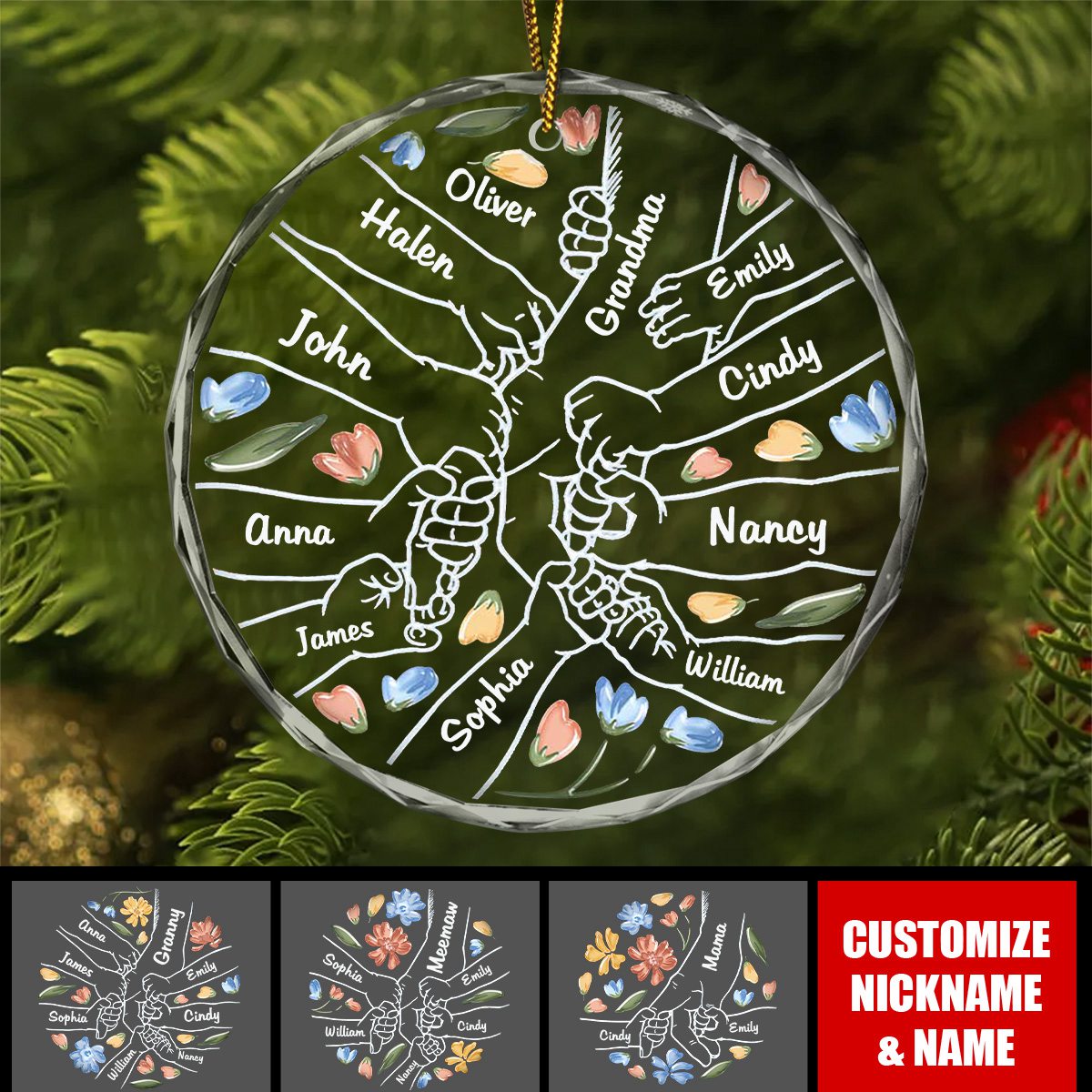 Hand In Hand, I Will Always Protect You Grandma & Grandkid - Personalized Circle Glass Ornament