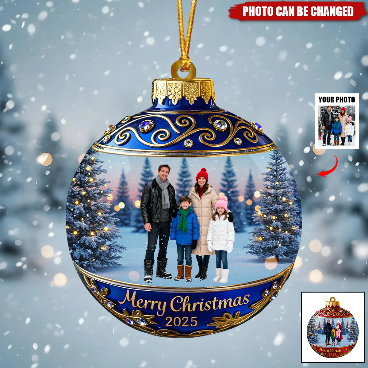 Festive Family Christmas Ball Upload Photo - Personalized 1-Layer Acrylic Ornament