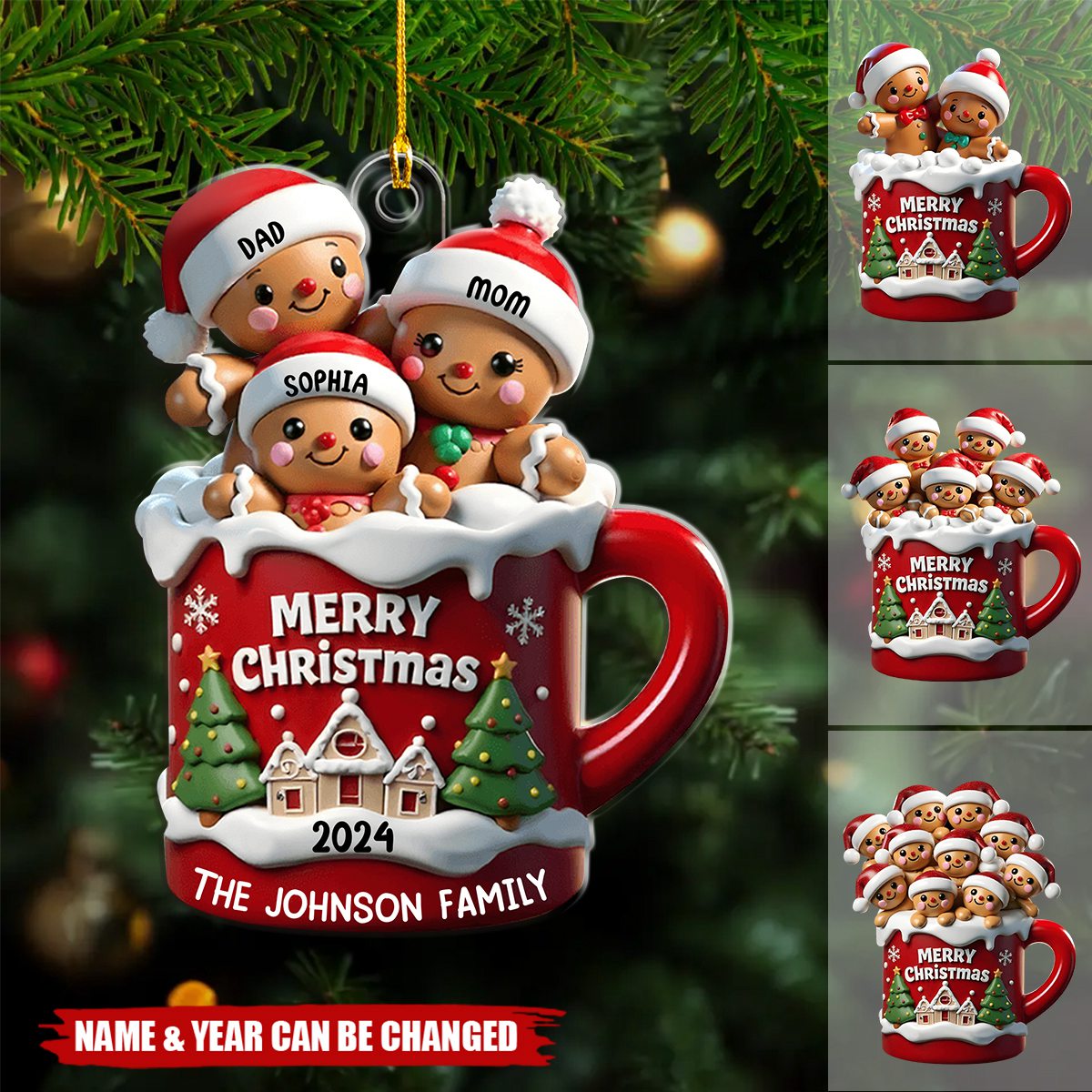 Gingerbread Family In Hot Cocoa Christmas Personalized Acrylic Ornament