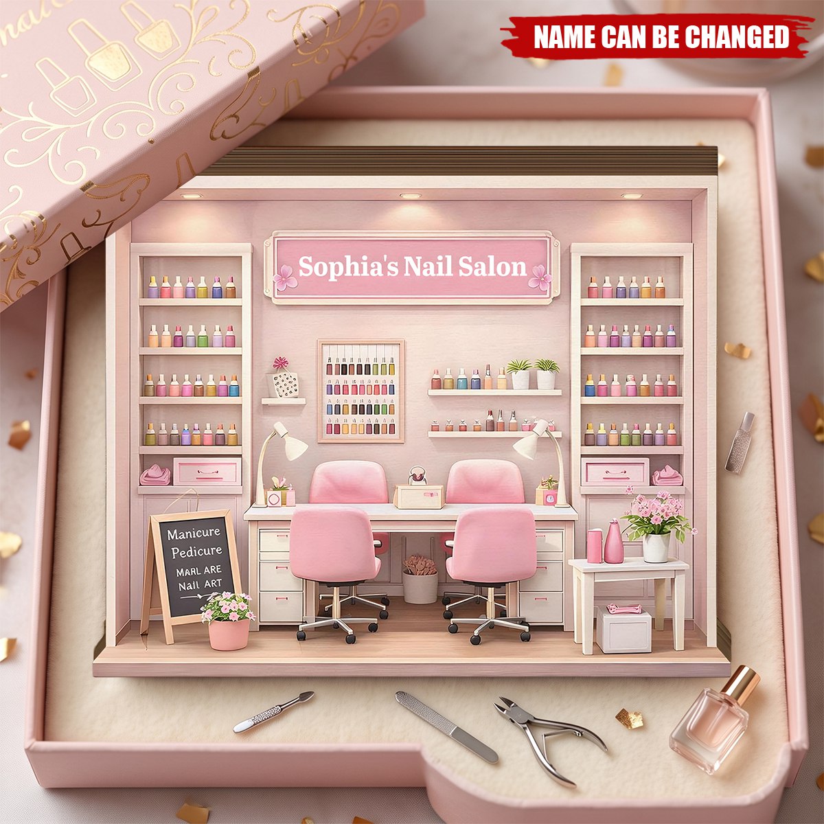 Custom Nail Salon Wooden Plaque, Personalized Miniature Display Decor