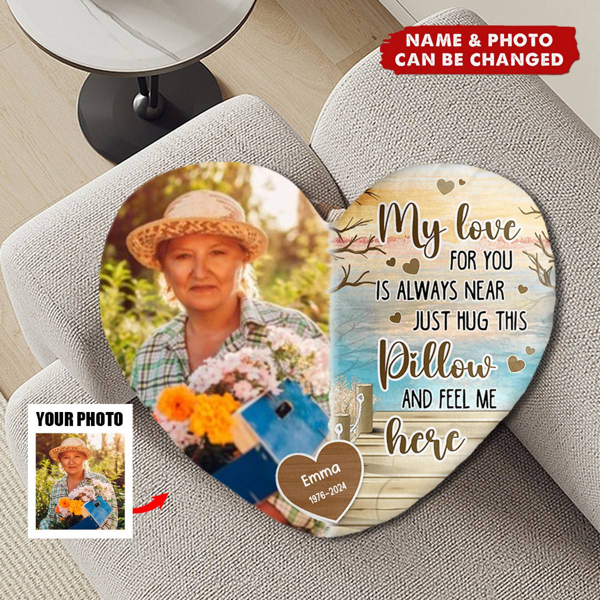 Custom Photo My Love For You Is Always Near - Memorial Gift - Personalized Heart-Shaped Pillow