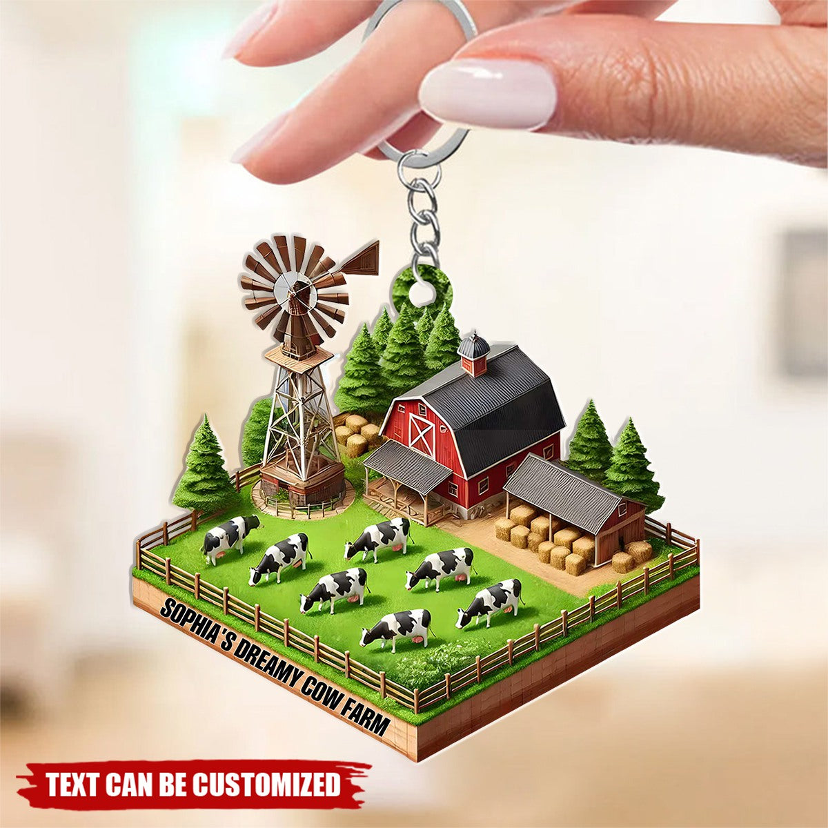 Dreamy Cow Farmhouse Personalized Keychain, Gift For Cow Lover