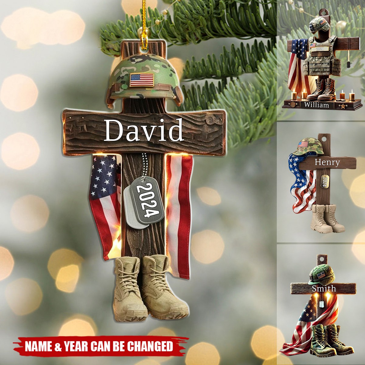 Military Cross Personalized Name Shaped Ornament