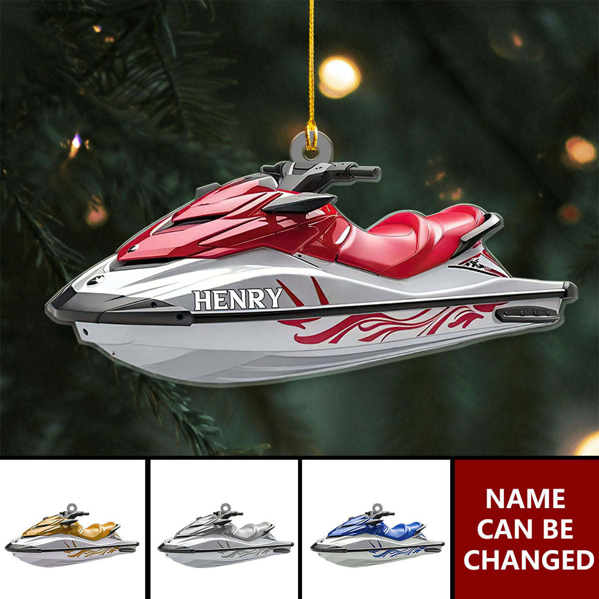 Personalized Jet Boat Ski Shaped Skiing Christmas Tree Ornament