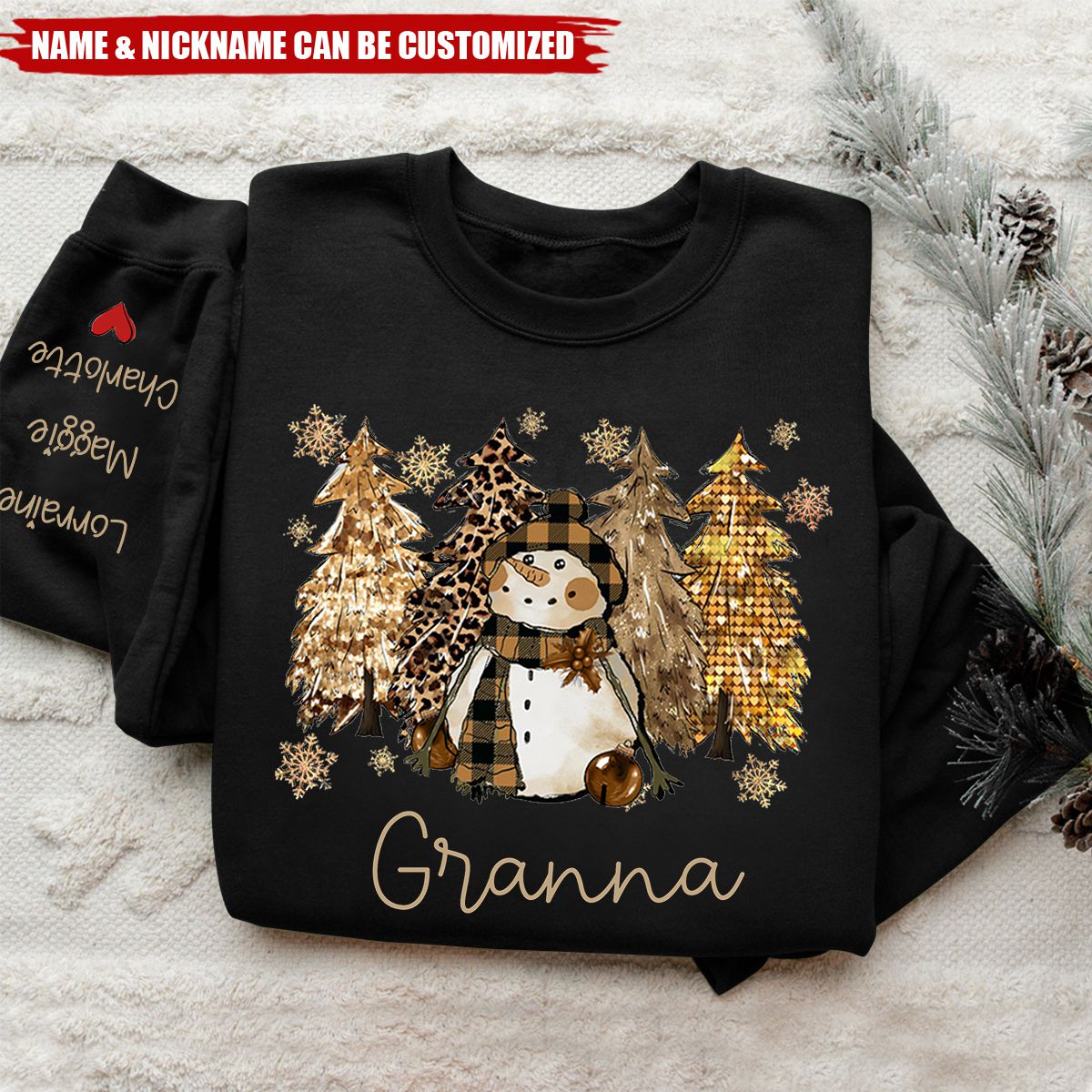 Grandma Snowman Christmas Tree With Grandkids - Personalized Sweatshirt