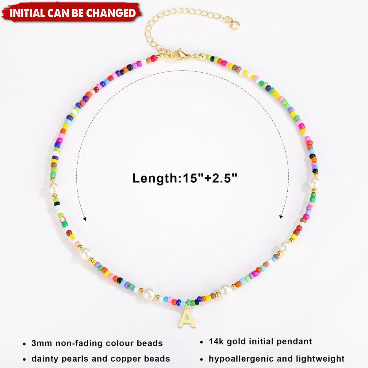 Pearl Beaded Choker Personalized Colorful Letter Initial Necklace