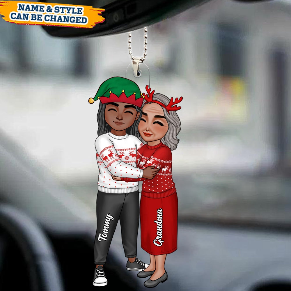 Grandma & Grandkid Hugging Christmas Gift For Teenage Adult Granddaughter Grandson Grandchildren Personalized Acrylic Car Ornament
