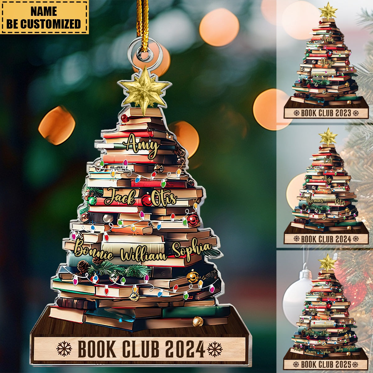 Christmas Tree Book Club Custom Names - Personalized Acrylic Ornament - Gifts For Book Lovers