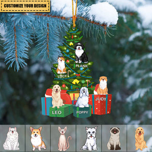 Customized Xmas Tree With Pets Personalized One-side Printed Ornament, Gift For Dog Cat Lovers