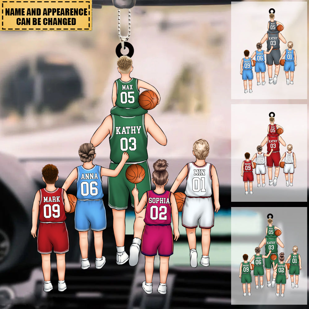 Dad And Kids Play Basketball Together - Personalized Ornament