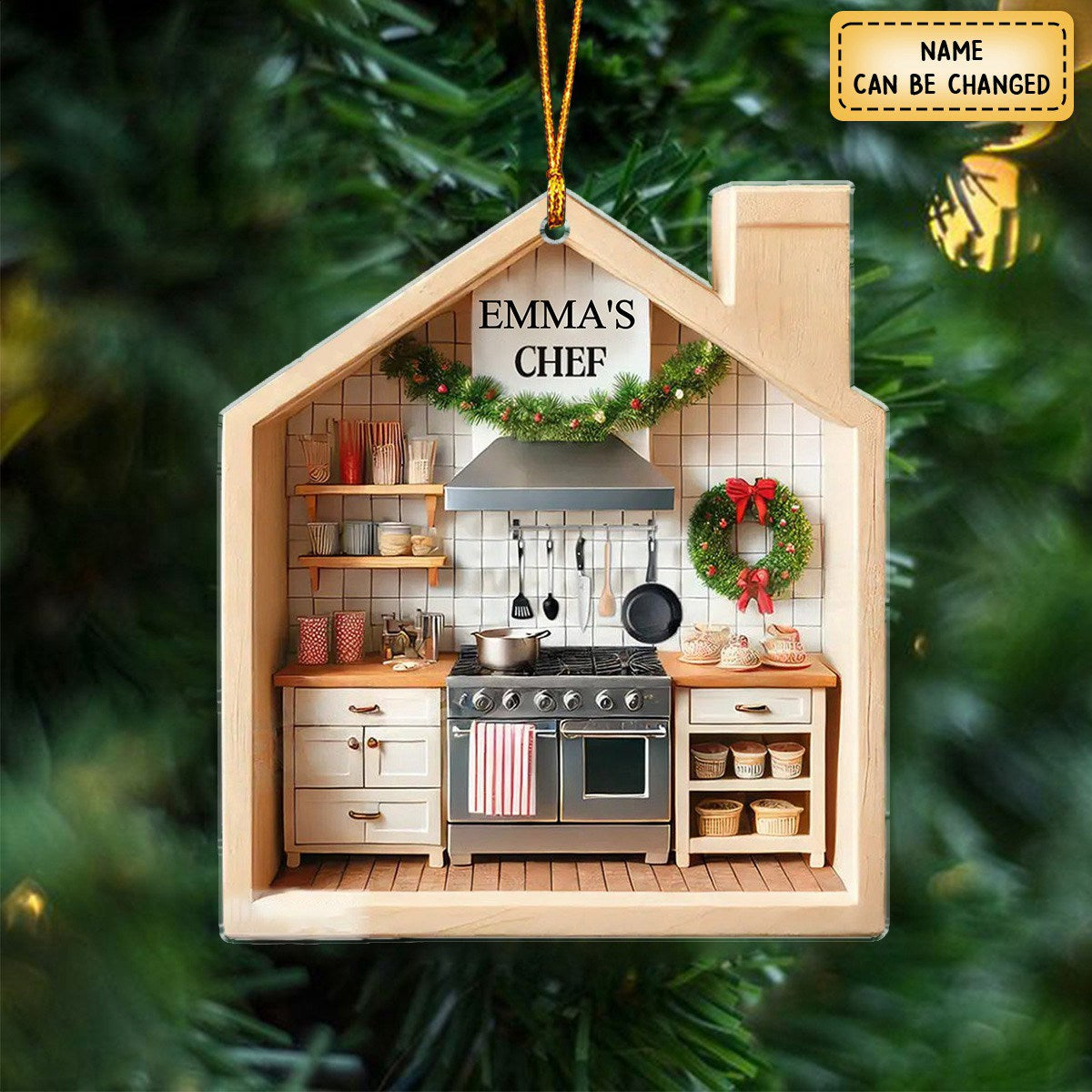 Custom Name Chef Kitchen Ornament, Chef Kitchen Christmas Decoration
