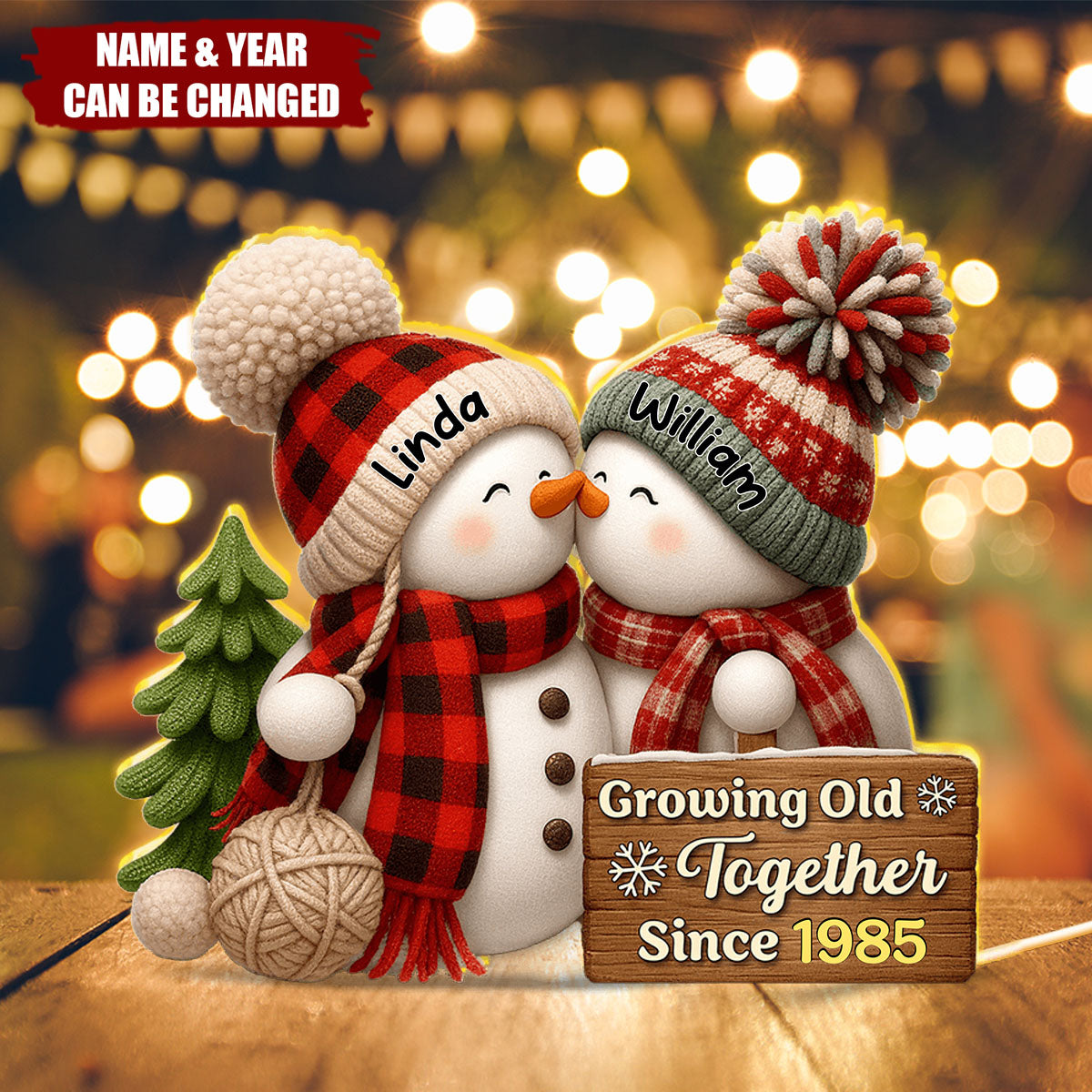Snowman Couple Acrylic Light Box - Romantic Winter Gift Plaque