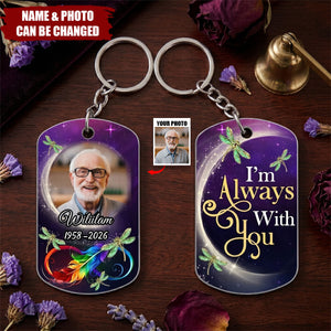 Personalized Stainless Steel Keychain With Memorial Photo, Dragonfly Design, Unique Gift For Family