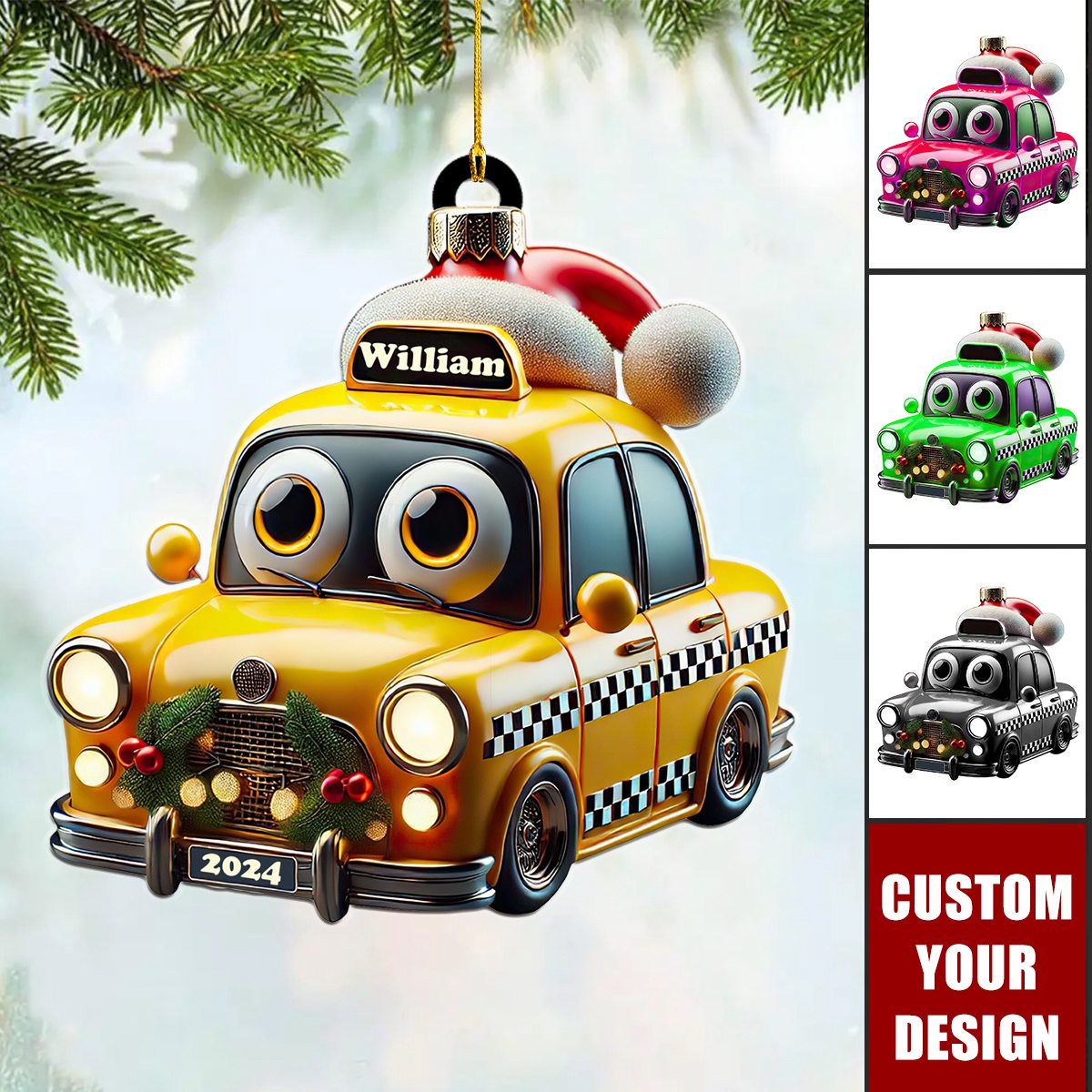 Custom Name and Year Christmas Car Ornament, Custom Christmas Gift