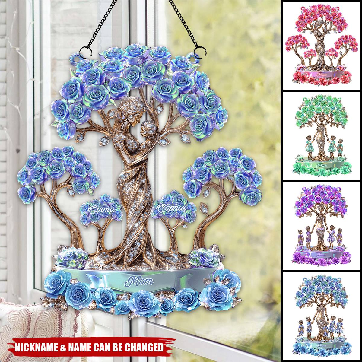 The Love Between Mother And Her Kids - Personalized Window Hanging Suncatcher Ornament