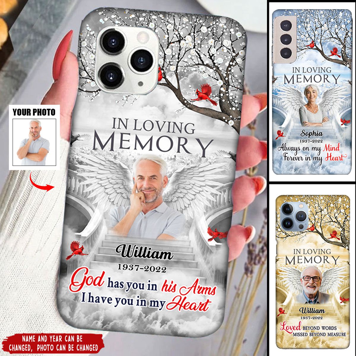 Memorial Upload Photo Wings Heaven, In Loving Memory A Big Piece Of My Heart Lives In Heaven Personalized Phone Case