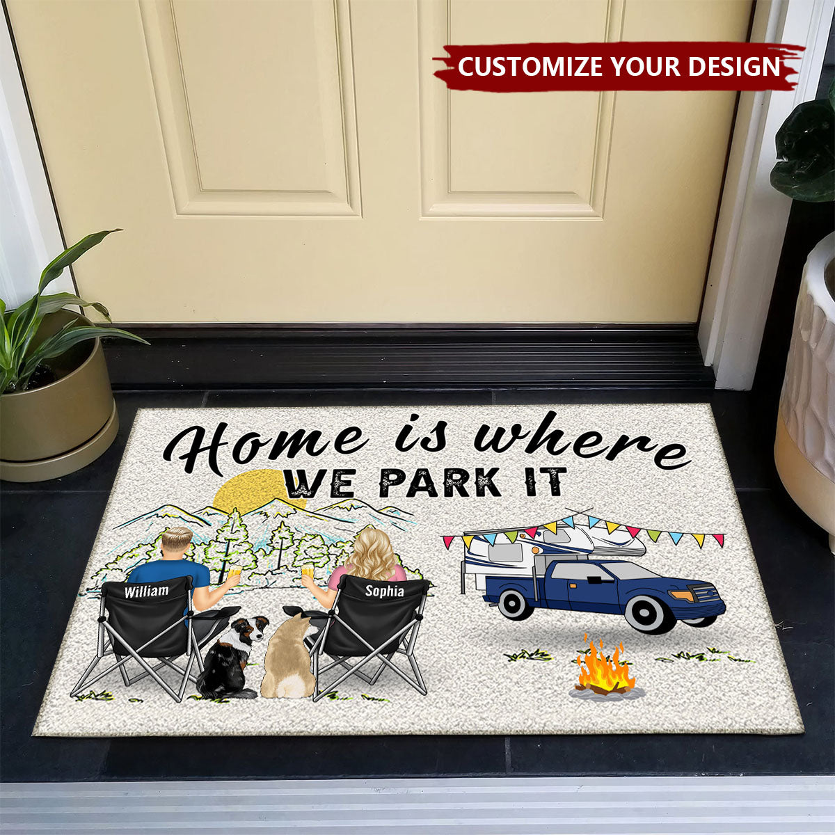 Home Is Where We Park It You And Me And The Dogs - Gift For Camping Lovers - Personalized Doormat