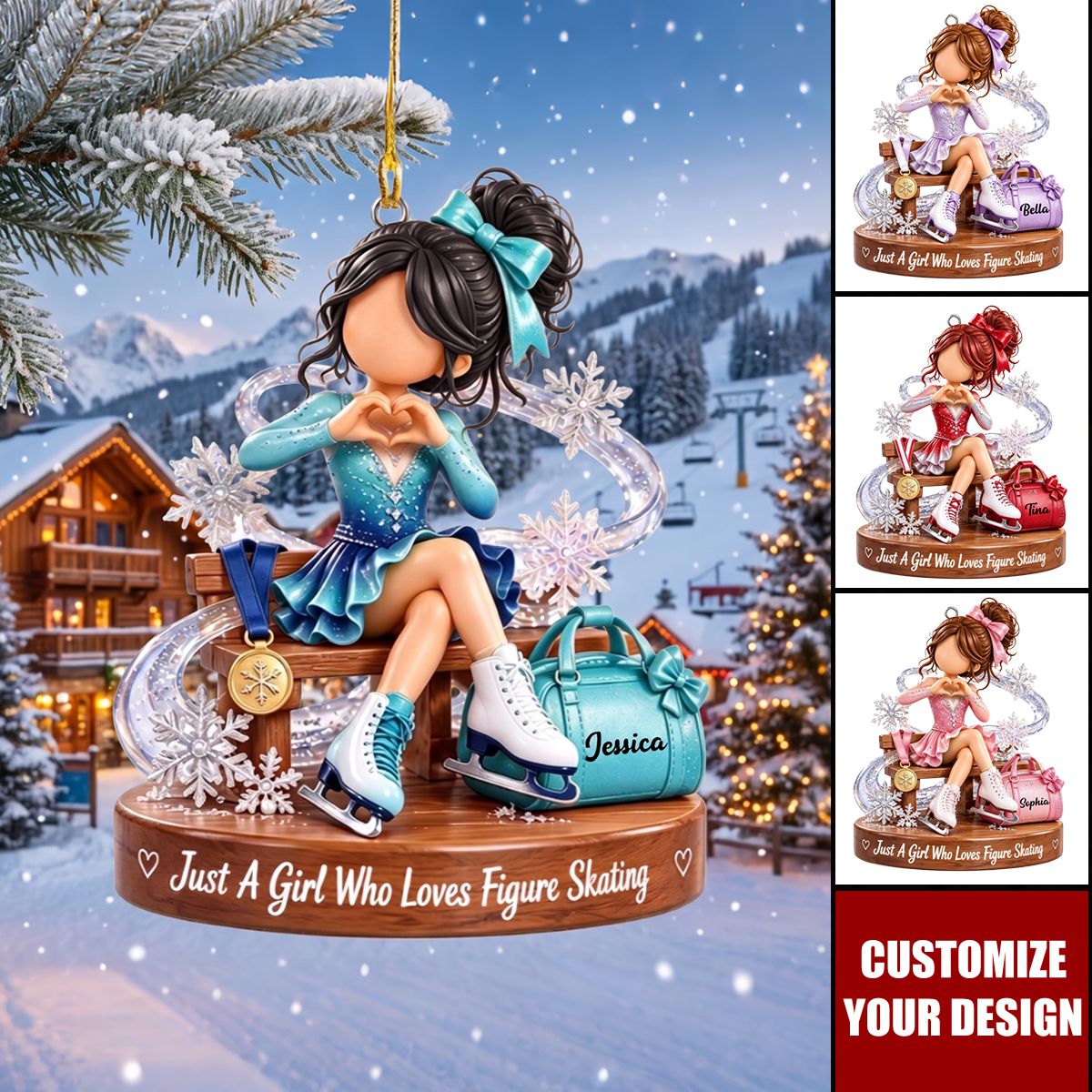 Personalized Acrylic Figure Skating Ornament, Custom Ice Skater Gift