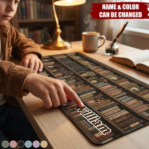 Bookshelf Custom Name Gift For Book Lovers - Personalized Desk Mat
