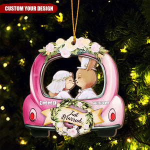 Just Married Personalized Christmas Ornaments, Weeding Gifts, Gift For Couple