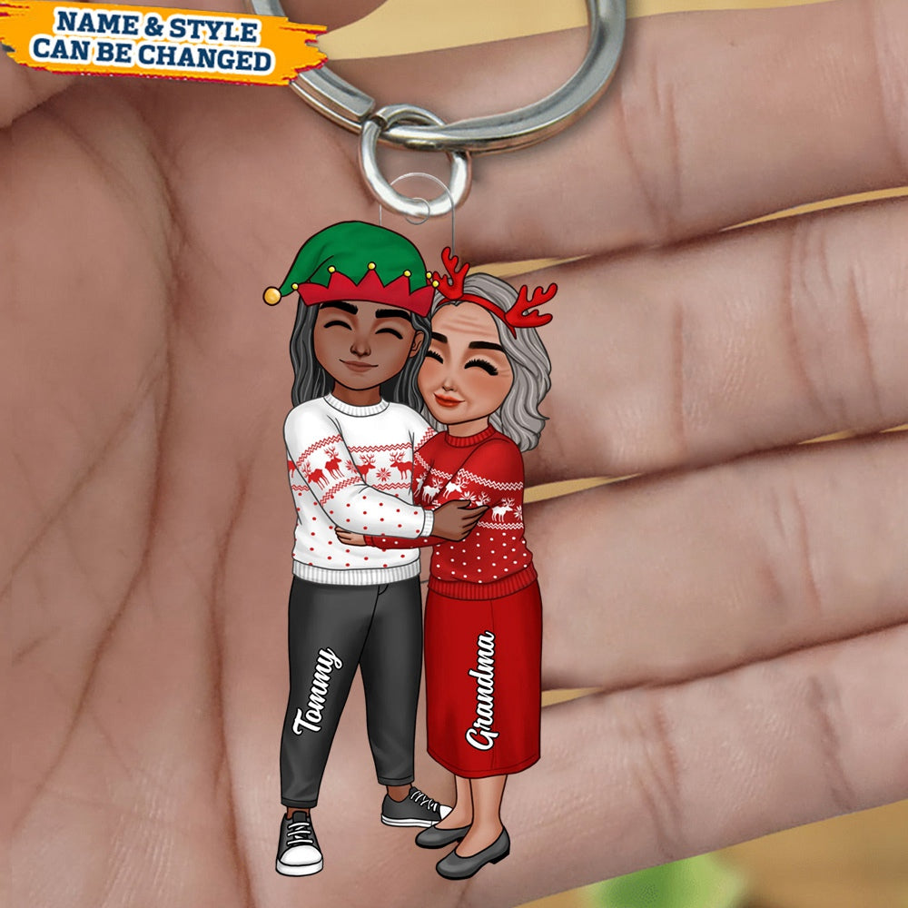 Grandma & Grandkid Hugging Christmas Gift For Teenage Adult Granddaughter Grandson Grandchildren Personalized Acrylic Keychain