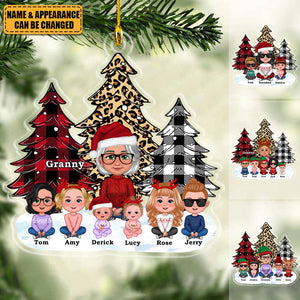 Leopard Checkered Pattern Christmas Tree Grandma Grandkids Personalized Acrylic Ornament