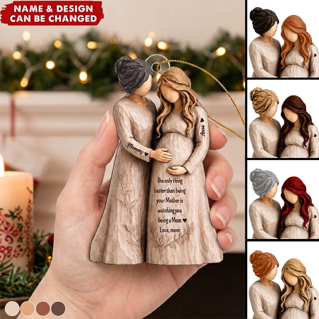 Pregnancy Announcement Mom To Mom - Personalized Acrylic Ornament - New Mom Gift, Gift For Daughter