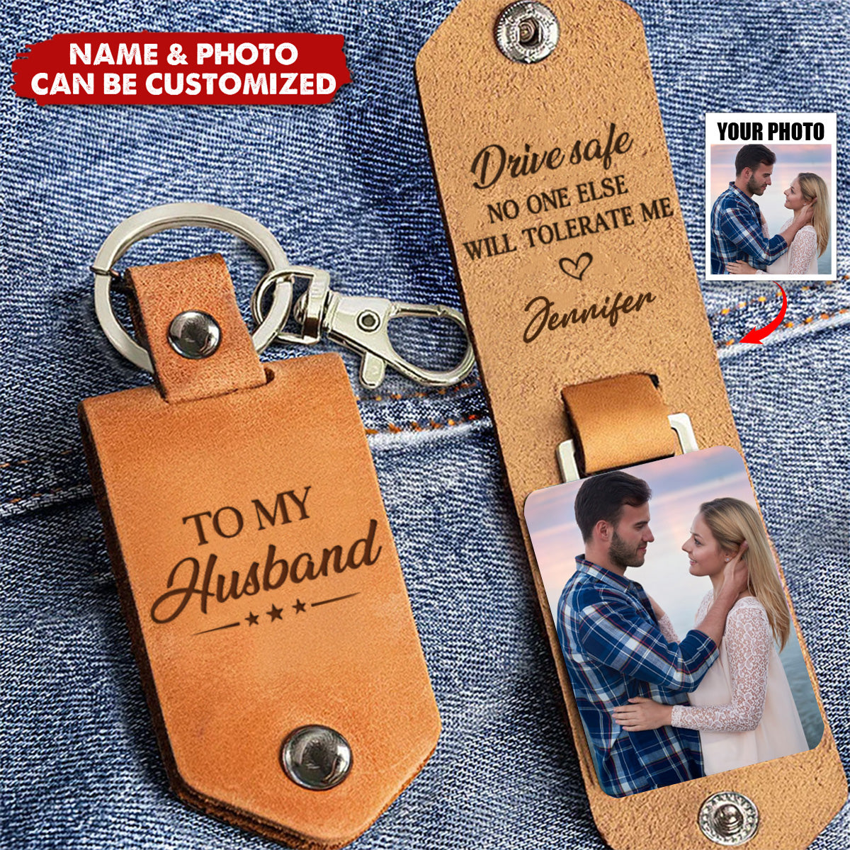 No One Else Will Tolerate Me Personalized Leather Photo Keychain