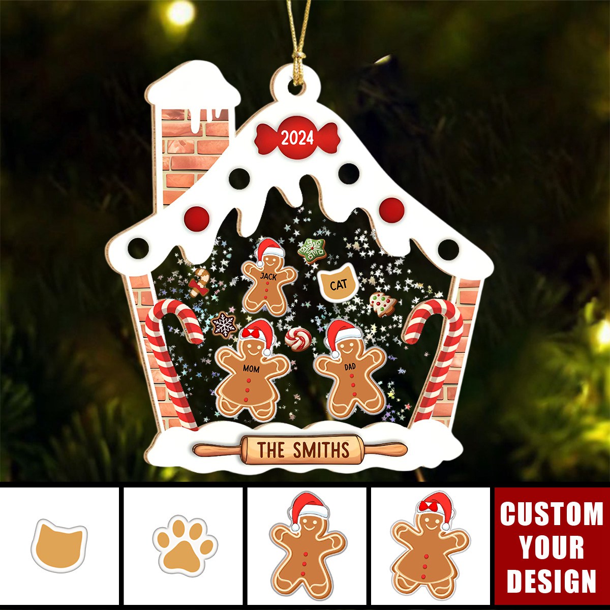 Personalized Gingerbread House Family Shaker Ornament Christmas Gift