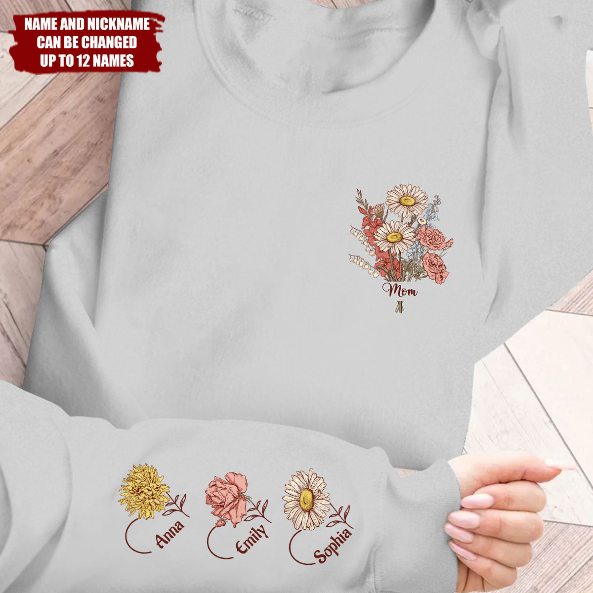 Custom Birth Month Flower On Sleeves For Mom, Grandma - Personalized Sweatshirt