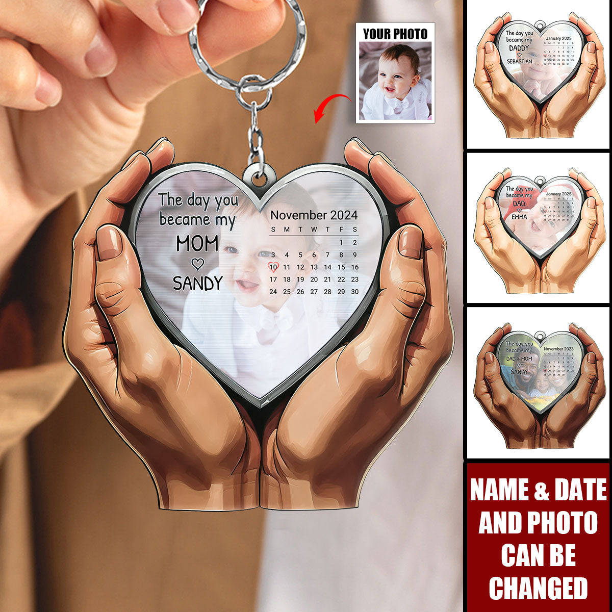 Custom Photo Calendar The Moment You Became My Mom Dad - Personalized Acrylic Keychain