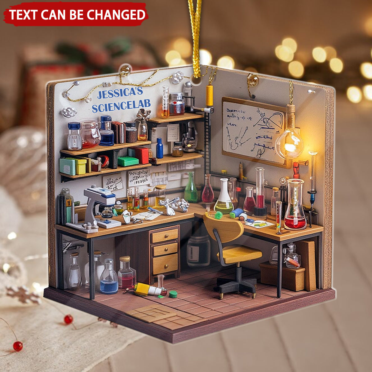 Dreamy Science Lab Personalized Christmas Ornament, Gift for Scientist