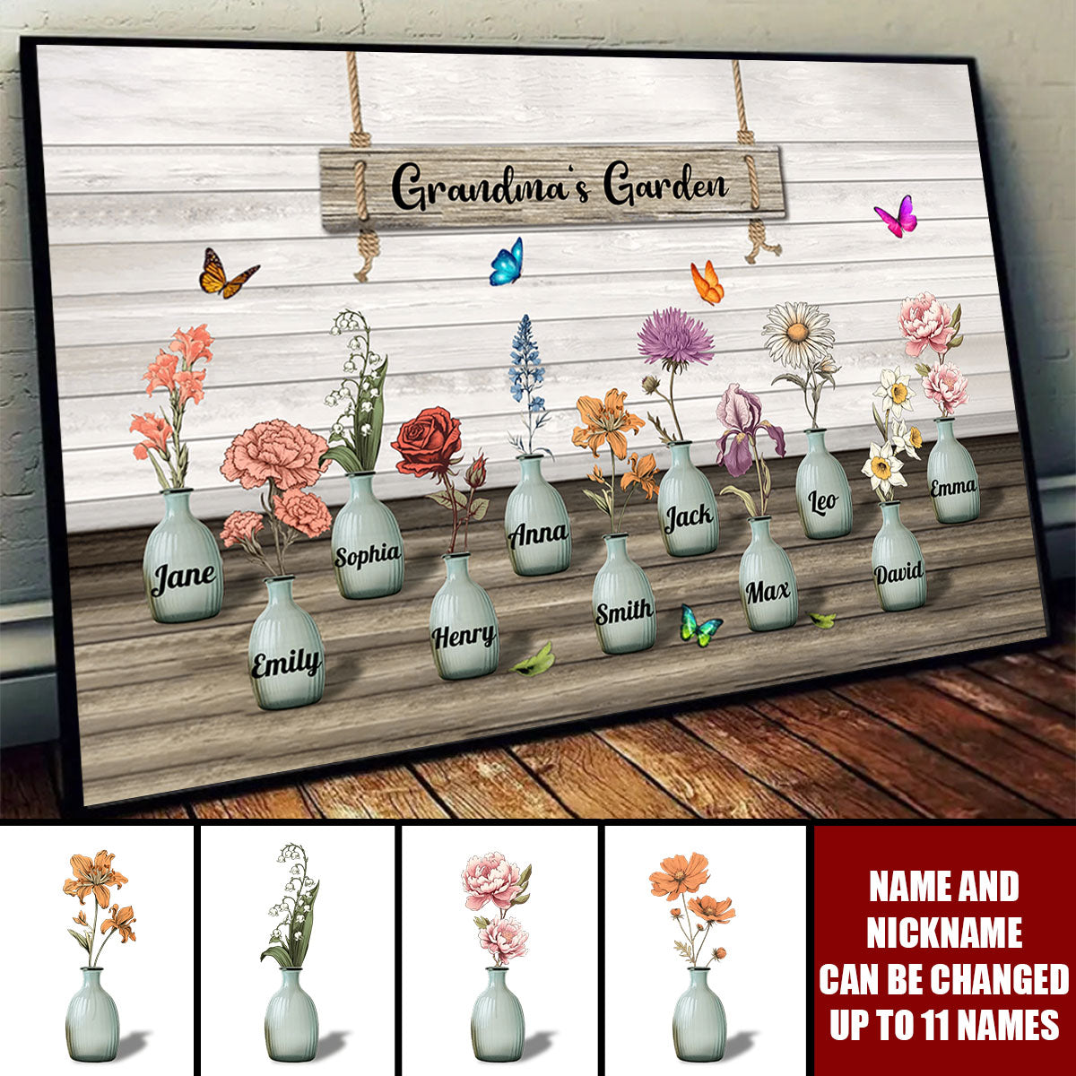 Grandma‘s Garden Birth Month Flowers Pots Personalized Poster, Mother's Day Gift For Grandma, Mom, Auntie