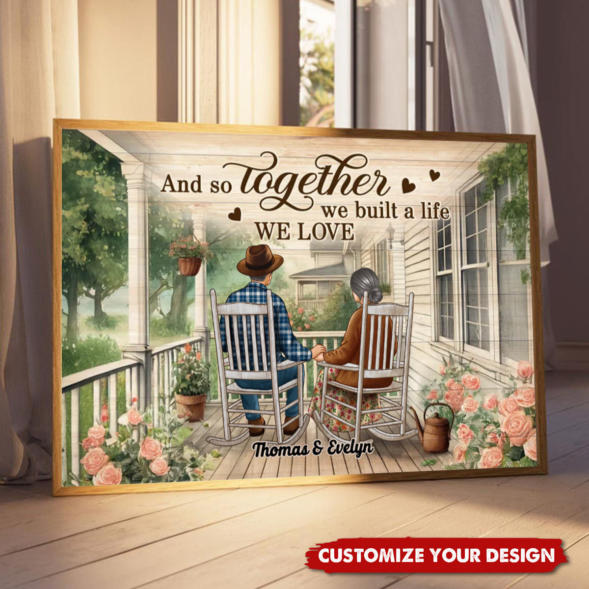 Couple Sitting On The Porch, Growing Old Together Personalized Poster