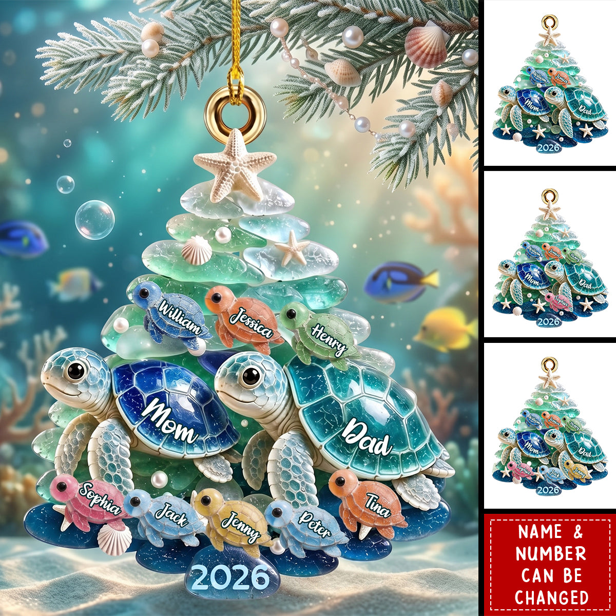 Turtle Family Christmas Ornament - Personalized Gifts For Family