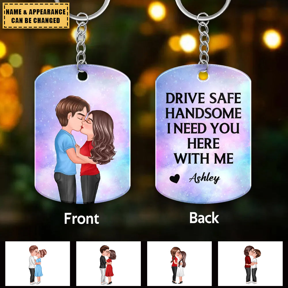 Drive Safe Handsome Beauty Doll Couple Kissing Personalized Stainless Steel Keychain