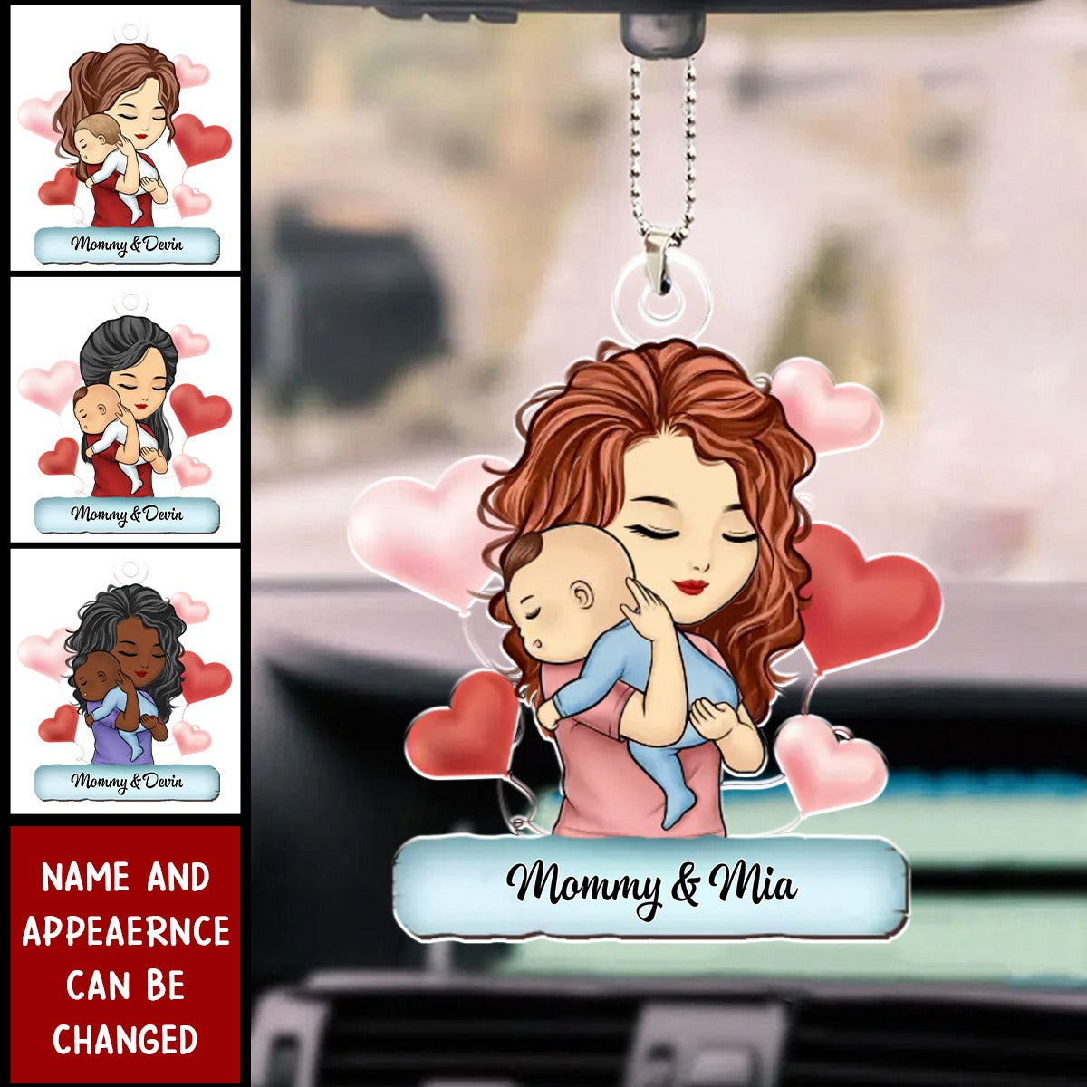 Family Personalized Car Ornament - Gift For Mom, Grandma