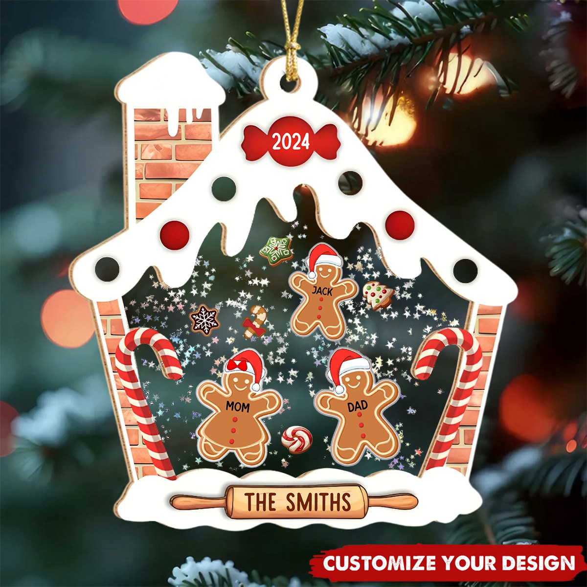 Personalized Gingerbread House Family Shaker Ornament Christmas Gift