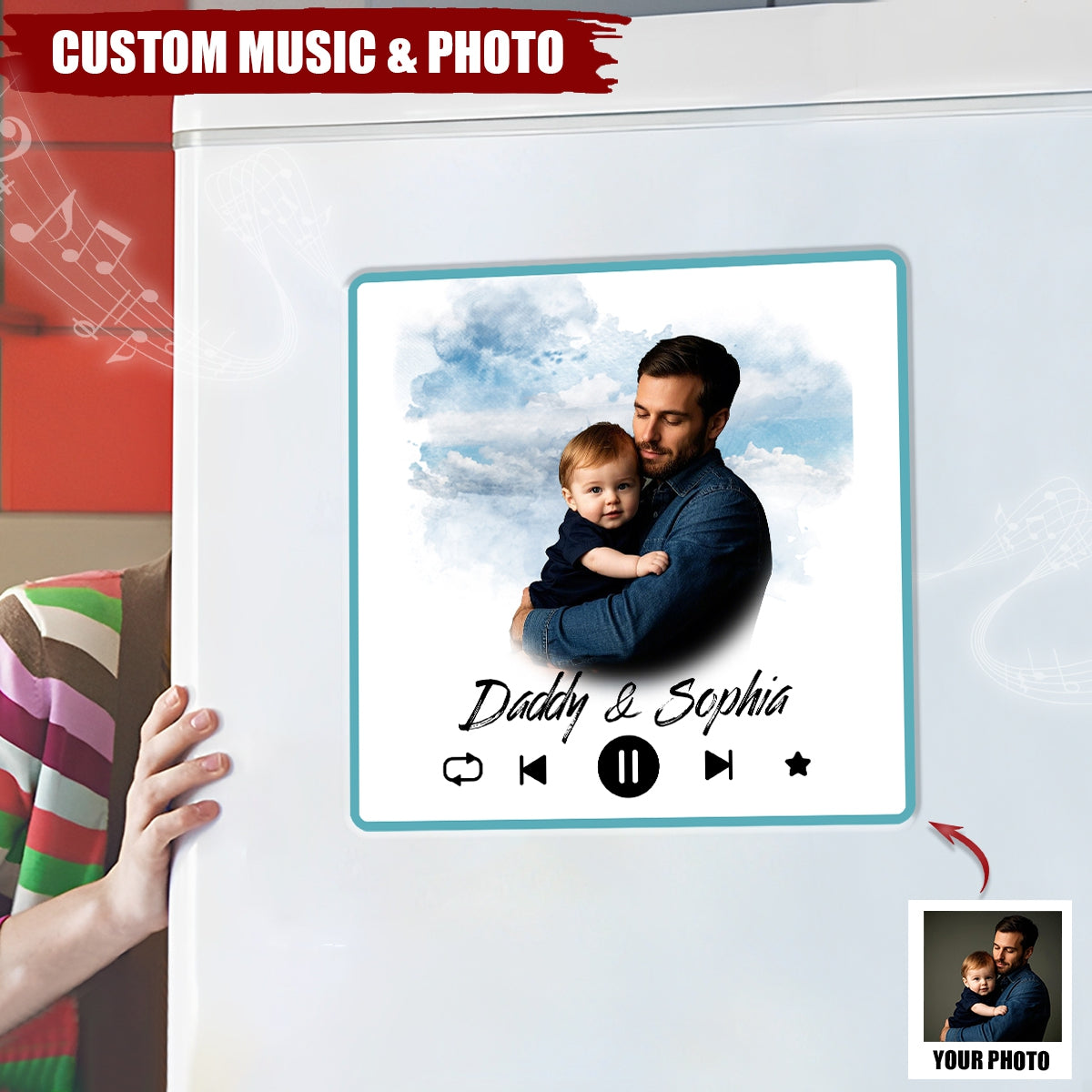 Watercolor Sticker Photo Personalized Music Fridge Magnet