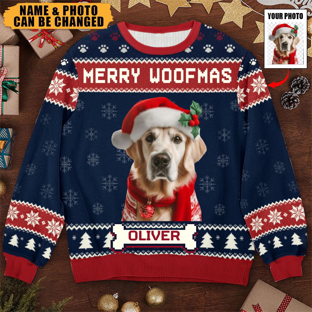 Custom Photo We Wish You A Merry Woofmas - Dog Personalized Custom Ugly Sweatshirt - Christmas Gift For Pet Owners, Pet Lovers