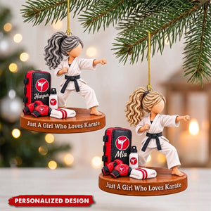 Personalized Karate Girl Christmas Ornament, Just Girl Who Loves Karate
