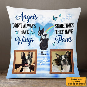Pet Photo Memorial With Angel Wings Dog Loss Pillow