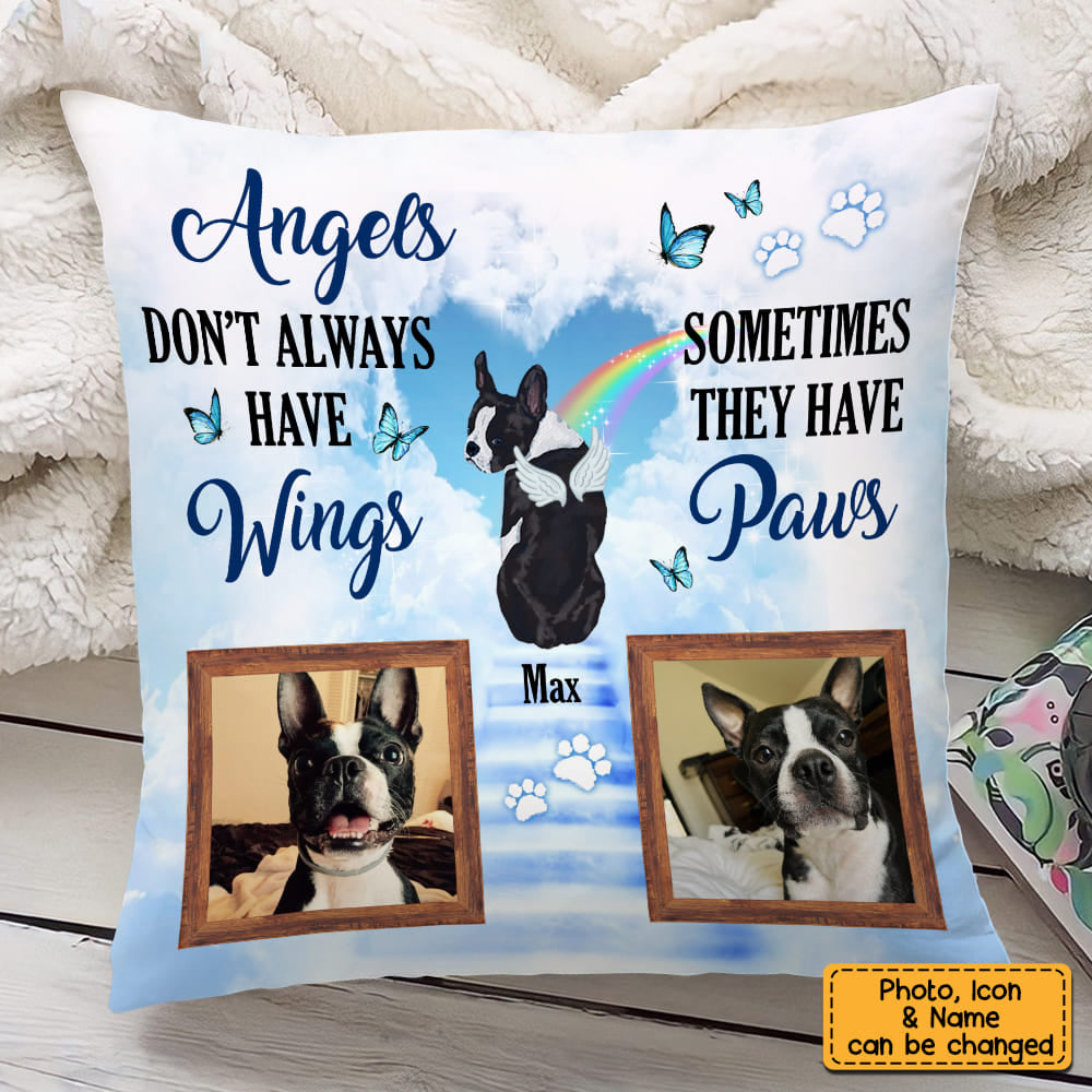 Pet Photo Memorial With Angel Wings Dog Loss Pillow