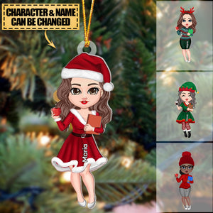 Custom Name Pretty Doll Christmas Teacher Personalized Acrylic Ornament
